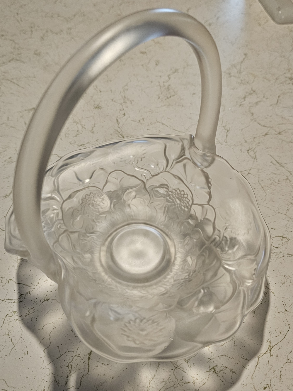 Fenton Clear Frosted Glass Floral Basket with Satin Handle